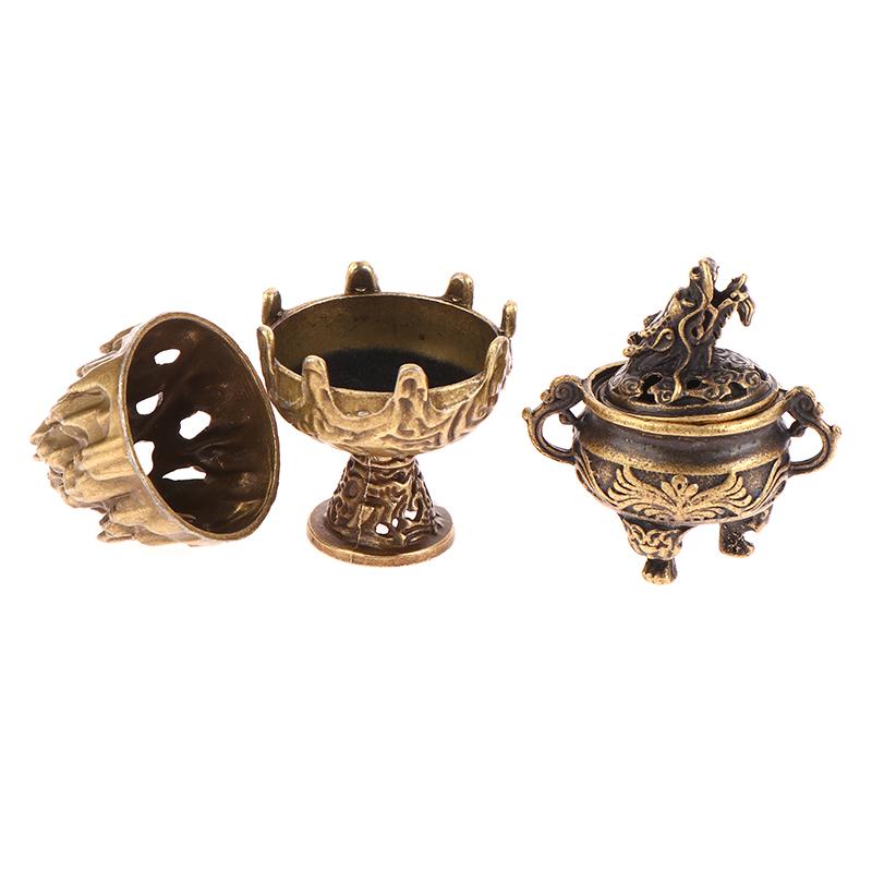 1Pc Retro Alloy Small Lotus Mountain Hollow Out Incense Stick Burner Incense Holder With Cover Home Decoration Crafts
