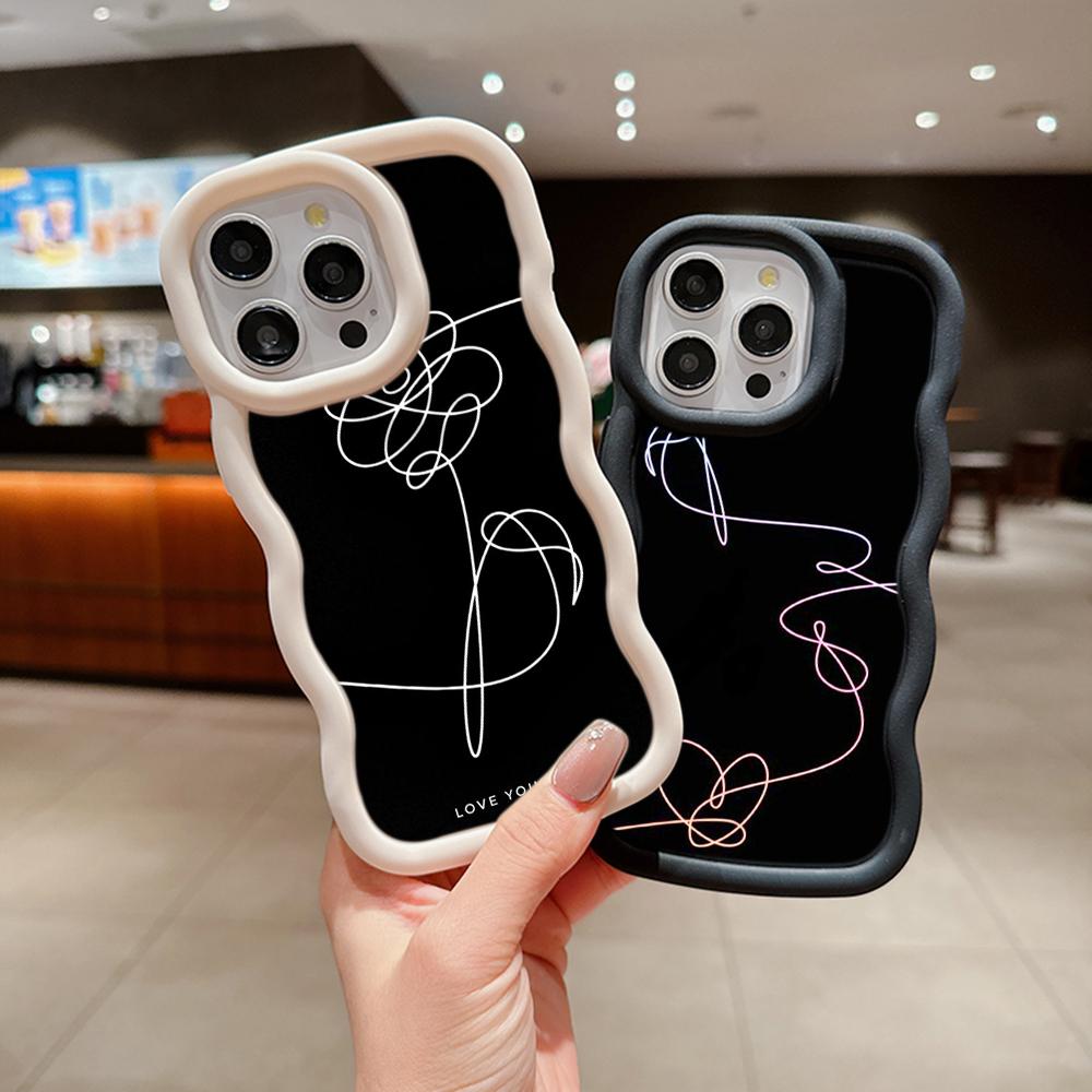 Custodia morbida per telefono Macaron Big Wave per iPhone 11 12 13 14 15 Samsung A14 A15 A23 A24 A25 A54 A55 Xiaomi Redmi Note 13 Cover A18 Love Yourself Flower art
