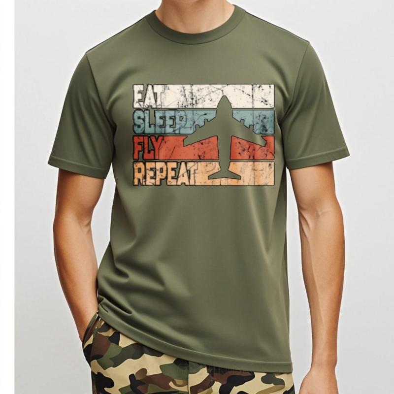 

Top tees Minimalist Tshirt Adult For him short sleeve t shirt Black Eat Sleep Fly Repeat Minimalist Unisex tops Quick Dry Shirt 4XL