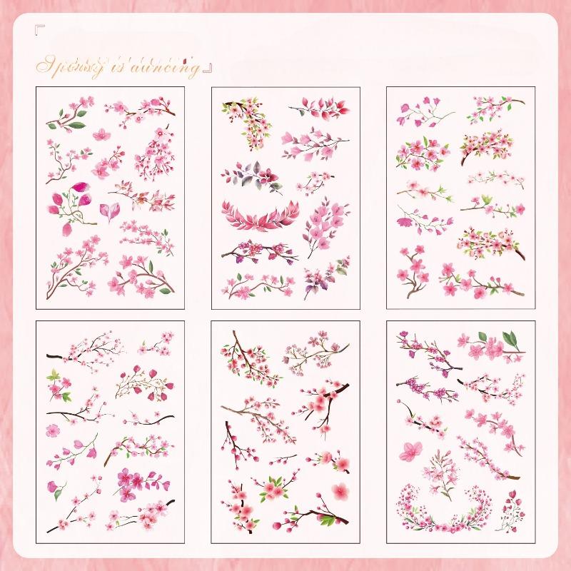 6 Styles  Transparent PET Stickers Scrapbooking Materials DIY Junk Journal Collage Tree Branches and Leaves Decor Stickers