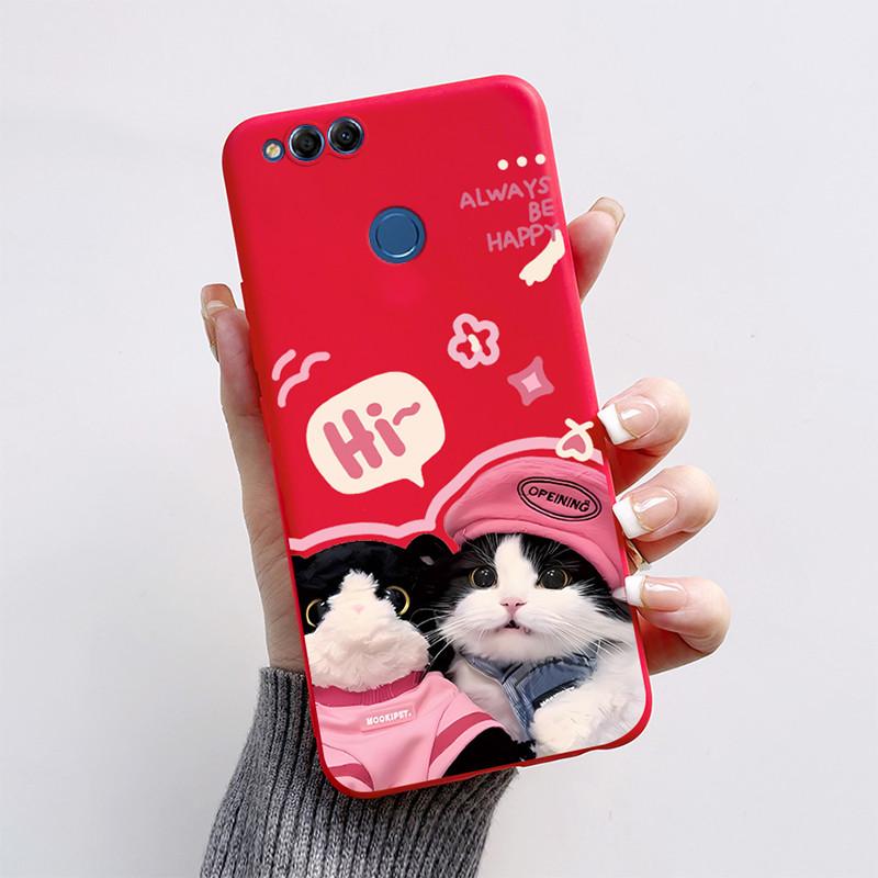 For Honor 7X Case Matte Cover Honor7X 7 X Soft Silicone Cute Cat Cartoon Case For Huawei Honor 7X BND-L21 BND-L22 BND-L24 Coque