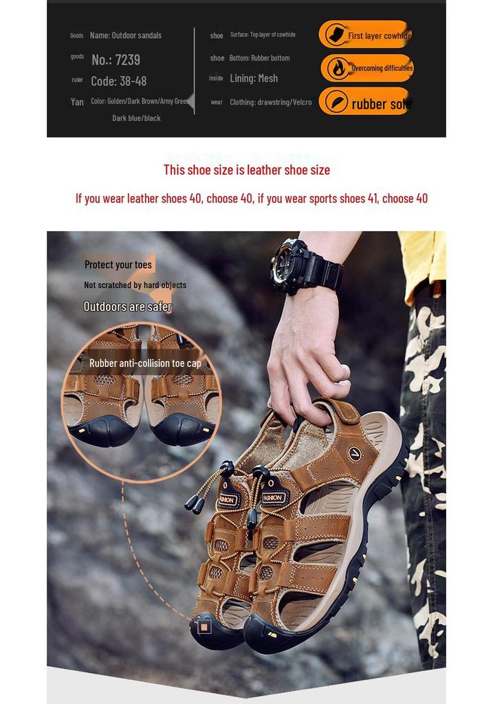 2019 Summer Men's Leather Trekking Sandals - Outdoor Stream-Crossing Cowhide Beach Shoes