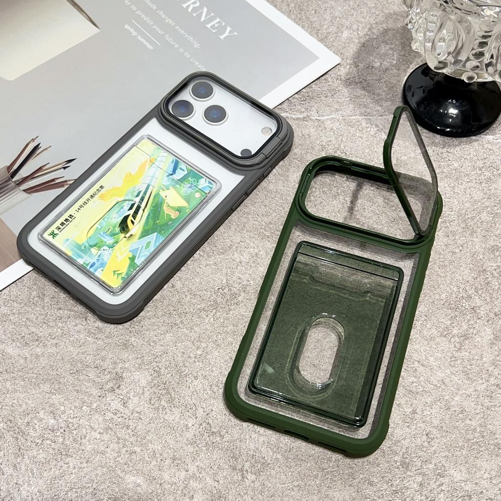 Acrylic Card Holder Slot Transparent Case For iPhone 17 Air 16 15 14 13 12 11 Plus Pro Max Wallet Camera Holder Protection Cover