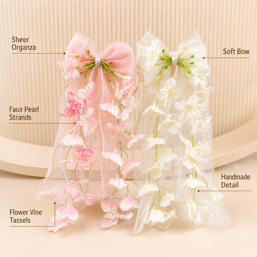 Faux Pearl Strands Bow Hair Clip Sheer Ribbon Ribbon Hair Clip Cute Hair Bow Clip Gifts