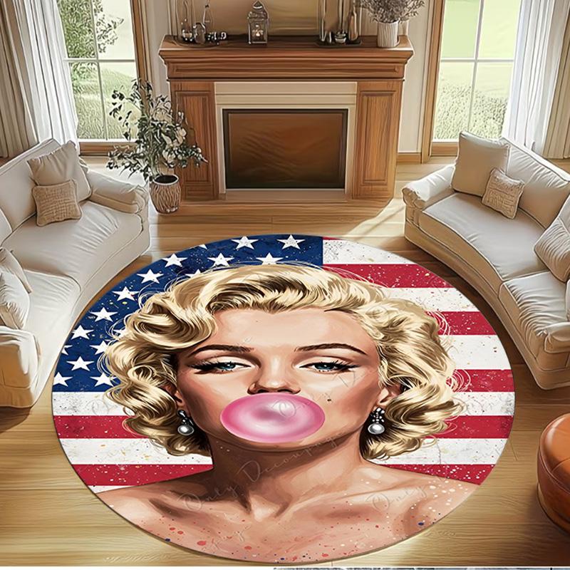 Marilyn Monroe Print Rond Tapijt, Wasbaar Vloerkleed, Voor Entree Slaapzaal Wasruimte Kantoor Studeerkamer, Woondecoratie Verjaardag Kerstcadeau