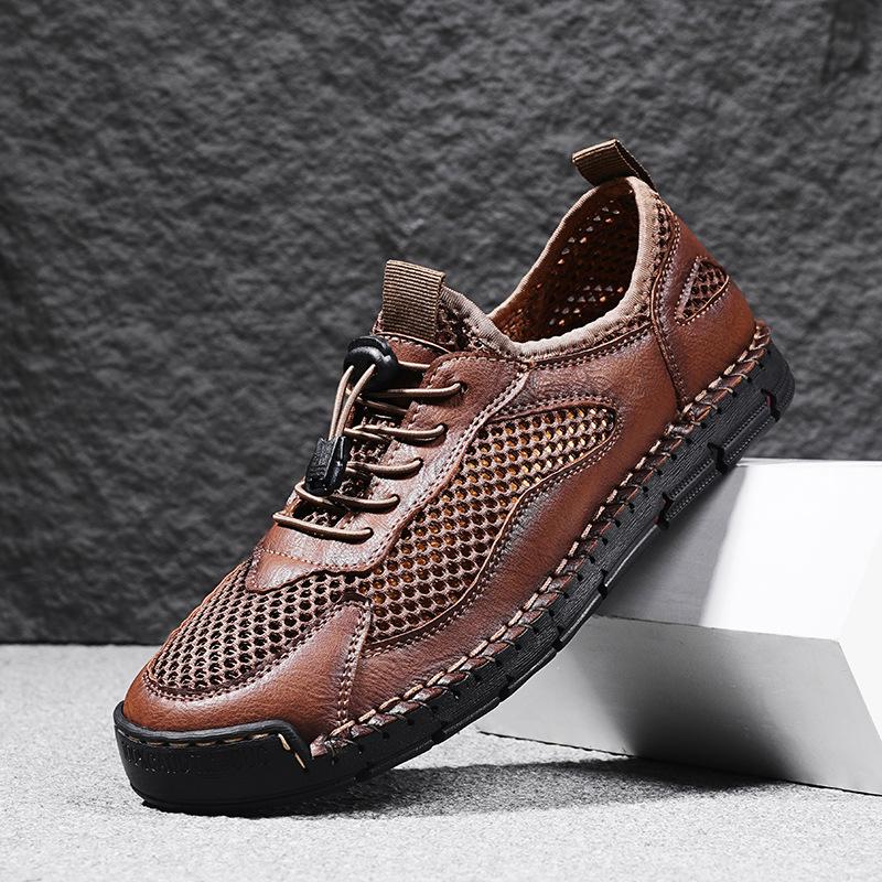 2025 mesh men's shoes 2025 summer breathable leather mesh men's casual shoes hollow mesh shoes