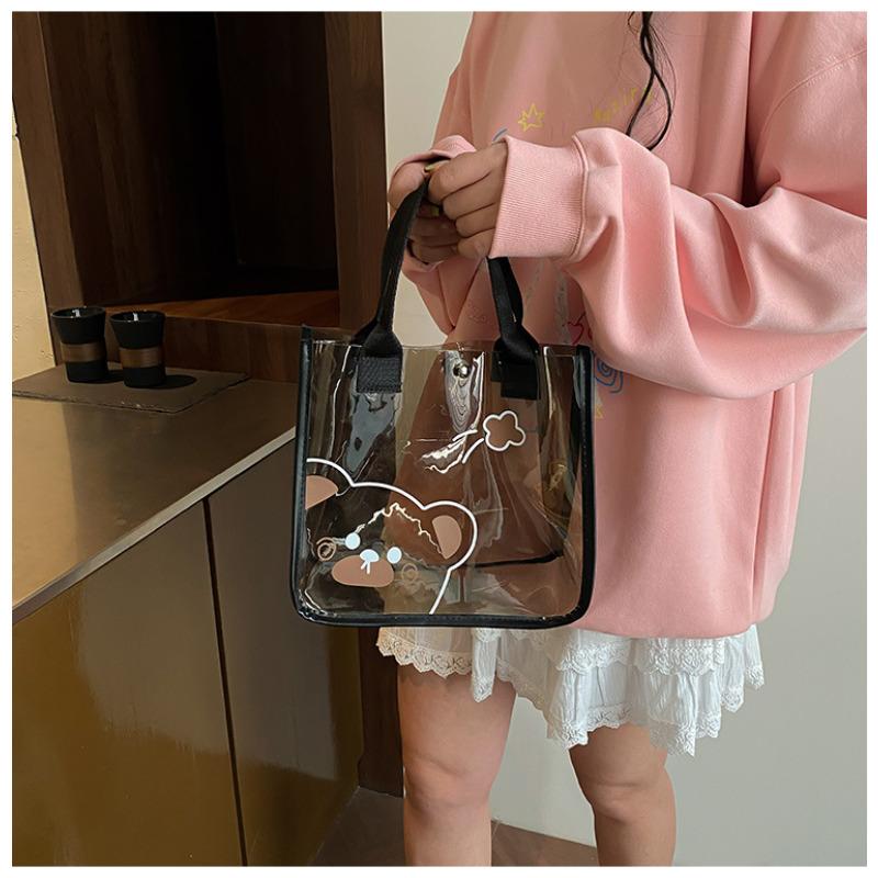 Cute PVC Transparent Tote Bag for Women Thickened Handbag Make up Pouch