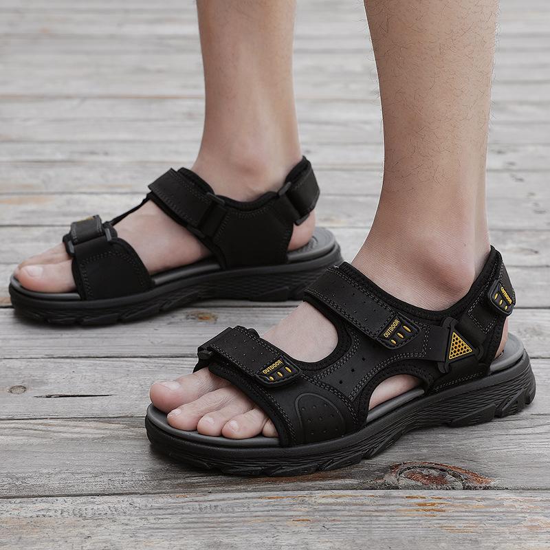 2025 spring and summer first layer cowhide sandals men's toe casual soft-soled beach shoes cool slippers