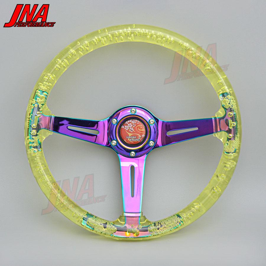 14inch 350MM Acrylic Steering Wheel & Anime Horn Button 6 Holes Neo Chrome Bubble Steering Wheel Depth 71MM PC-ST17ABS