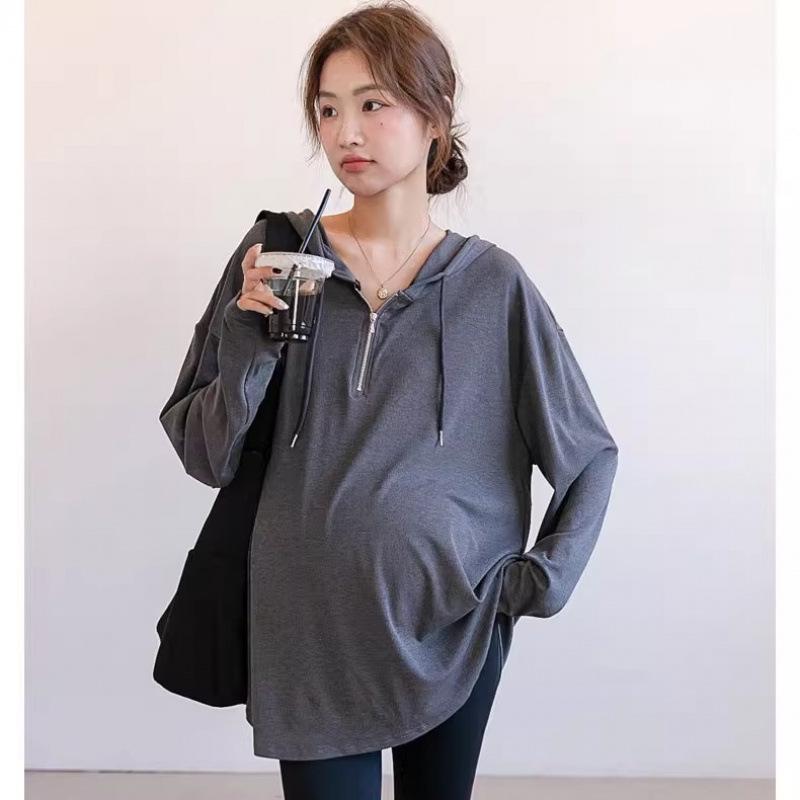 2025 Loose Maternity Hoodie Sweatshirt & Pants Set - Dark Grey