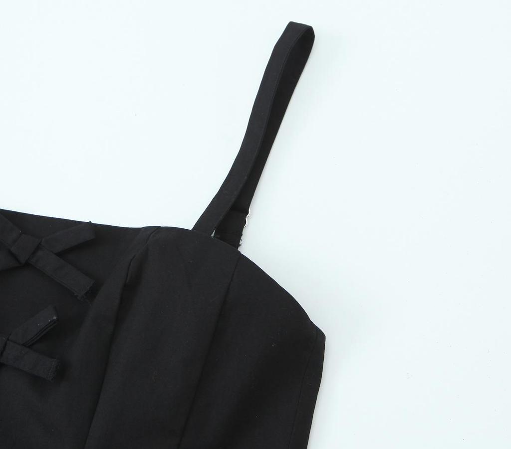 Women's Bow Decor Sleeveless Spaghetti Strap Midi Dress