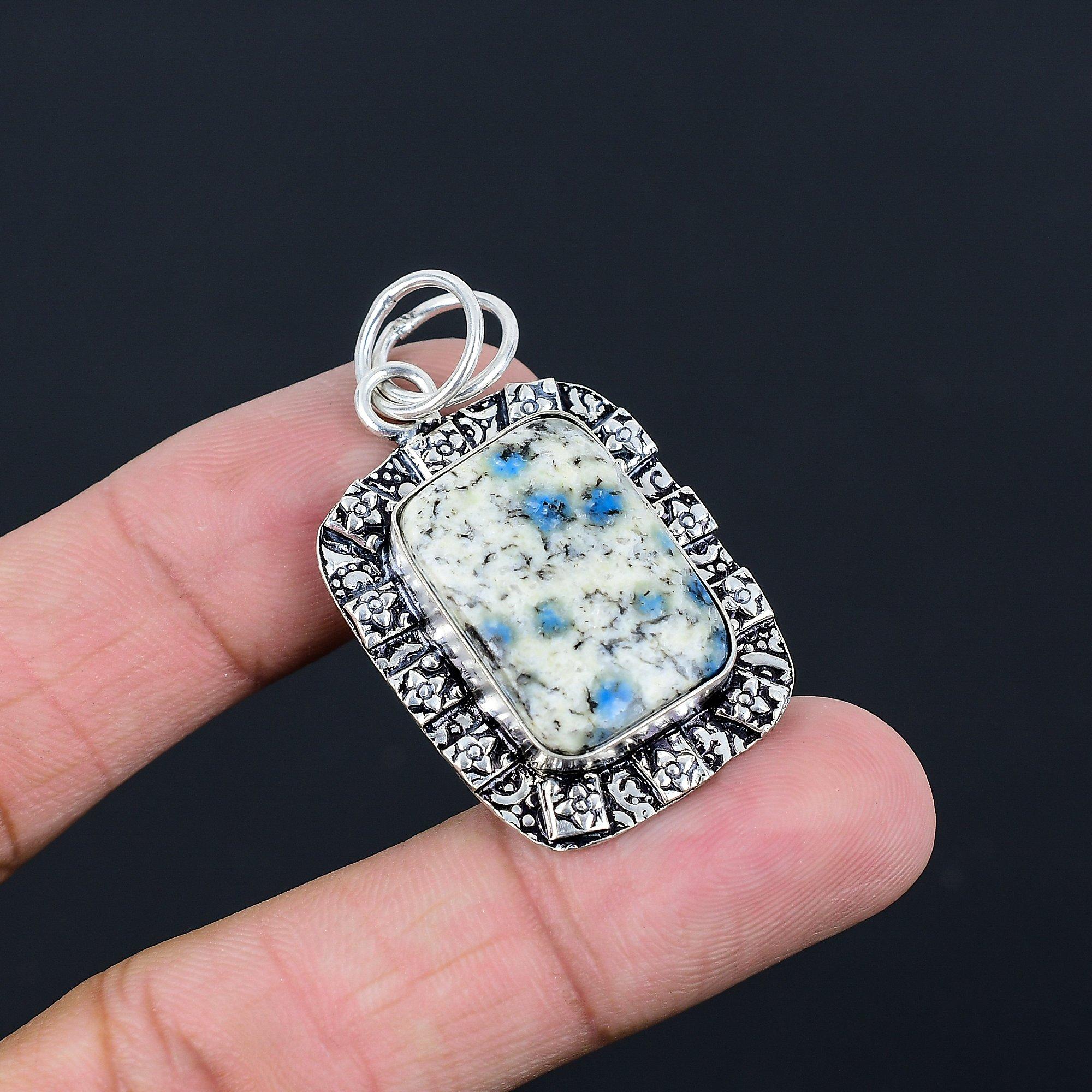 Easter Sale Radiant K2 Jasper Gemstone Bezel Birthday Pendant Sterling Silver