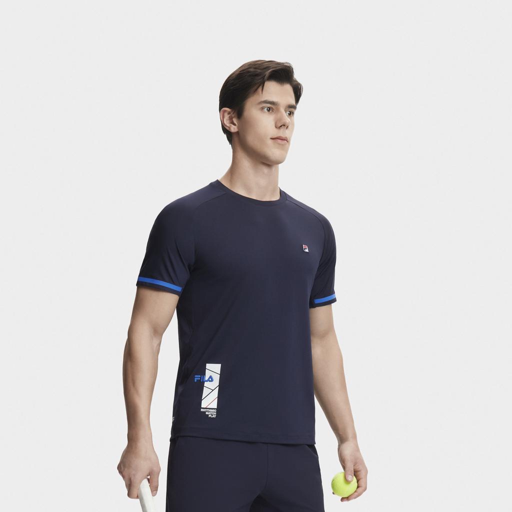 FILA Tennis Series Casual Solid Color Round Neck Short Sleeve T-Shirt Men Tops Royal-Blue A11M423114FNV