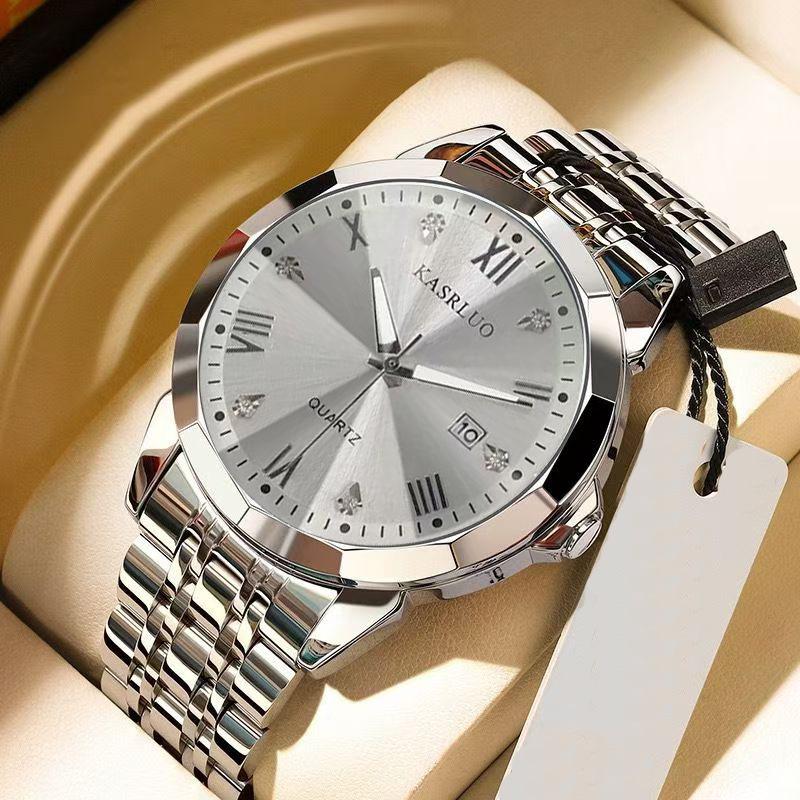 Men's Luxury Waterproof Steel Band Watch with Calendar - Trendy Fashion Design