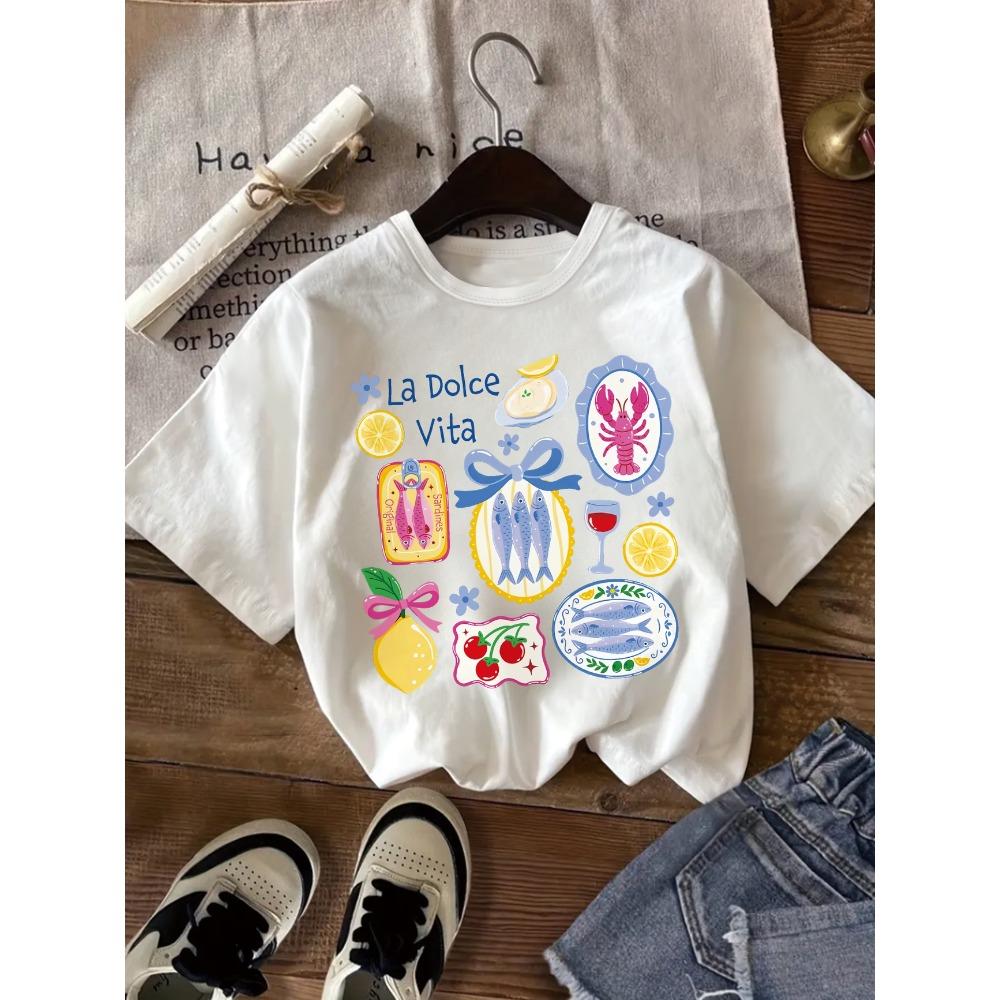 Italian Pasta Heart Print Kids TShirt Cotton Casual Girls Short Sleeve Shirts Summer Sports Fashion Tops Childrens Clothes Tee