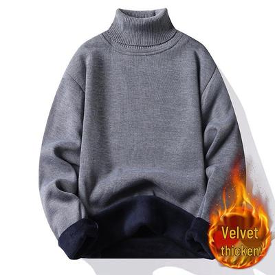 Men's Plus Velvet Thick Knitwear: Wear-Resistant High-End Wool Sweater with Fold-Over Neck.