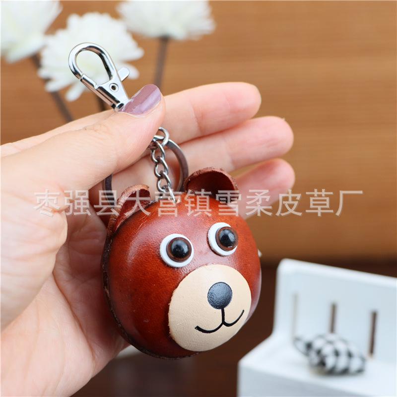 The First Layer Of Cowhide Bear Keychain Pendant, Motorcycle Car Key Chain Accessories, Bag Pendant, Cute Trendy Suit.