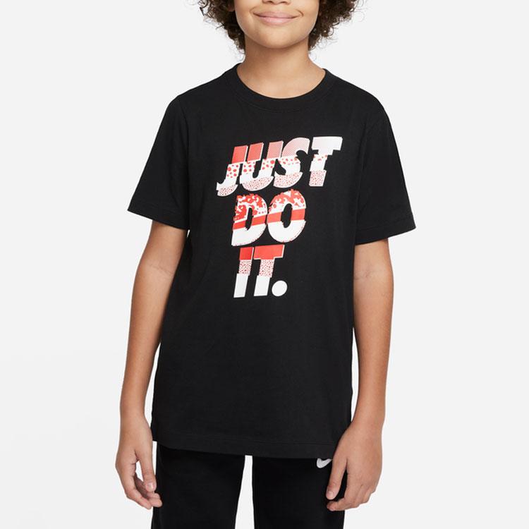Nike Solid Color Letter Crew Neck Cotton Short Sleeve T-Shirt Kids Tops Black DO1822-010