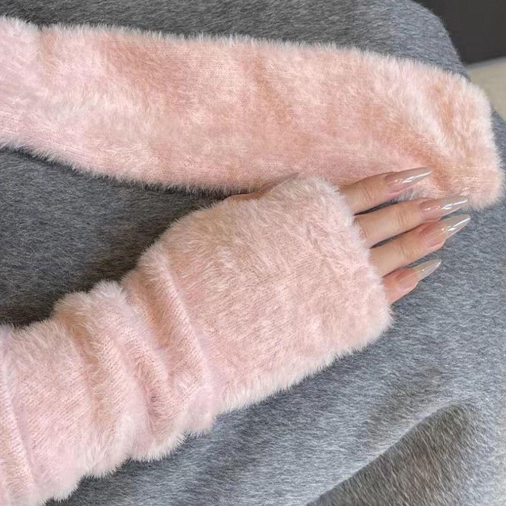 Soft Long Wrist Gloves Arm Warmers Knitted Fingerless Gloves Arm Warm Gloves  Girl Boys
