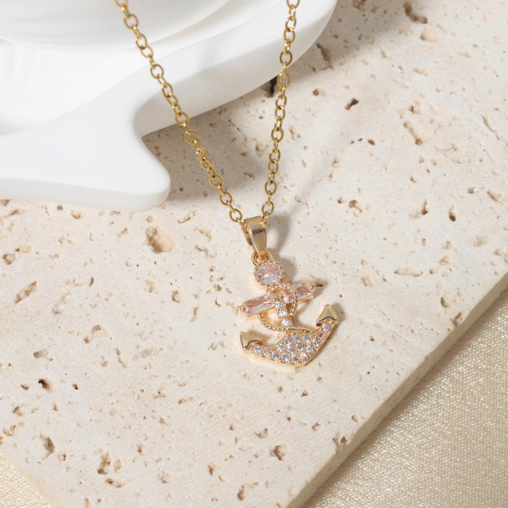 Fashion Anchor Zirconia Pendant Necklaces for Women Stainless Steel Jewelry
