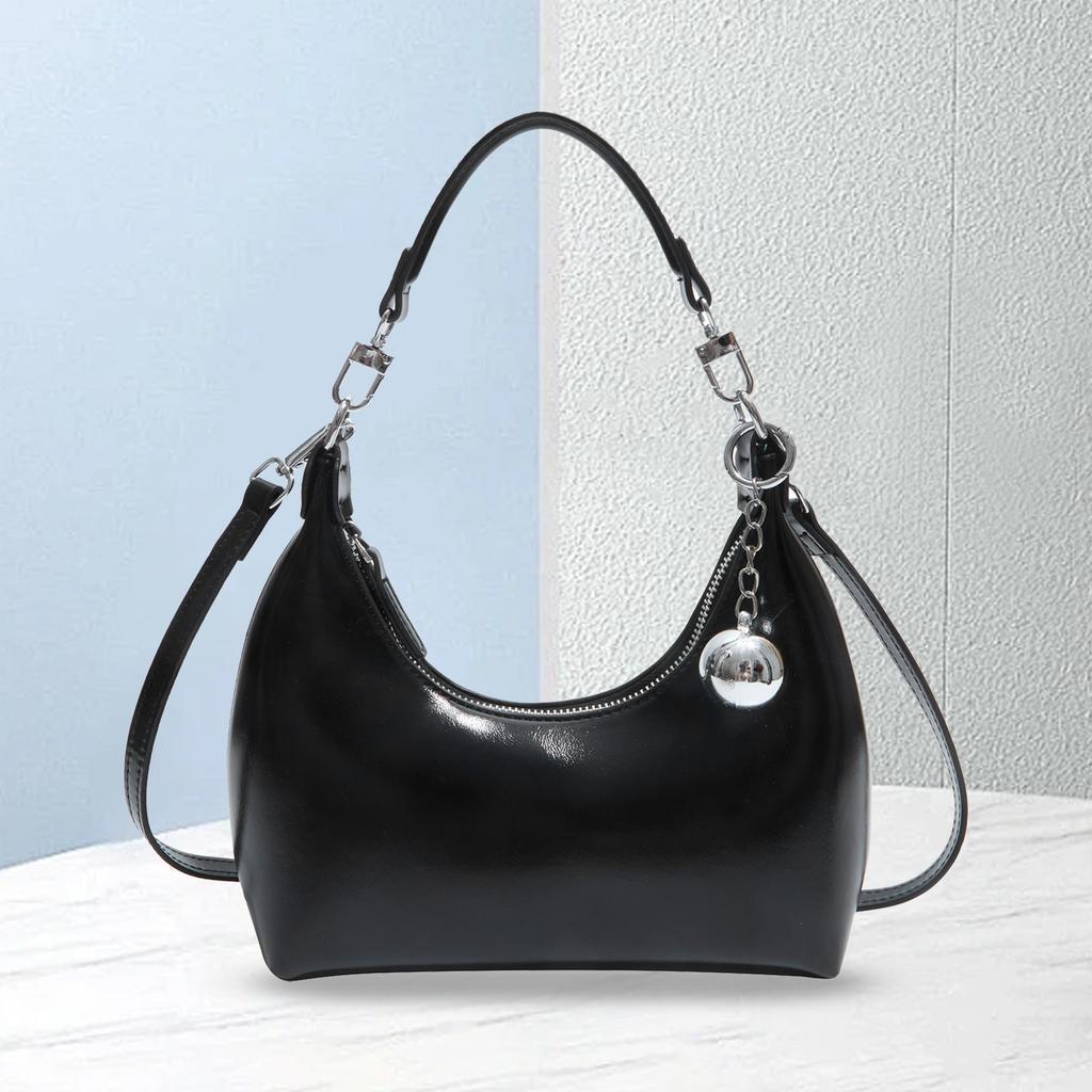 Shoulder Bag PU Leather Crescent Handbag Trendy Crossbody Bag with Zipper for Women Work Shopping Travel