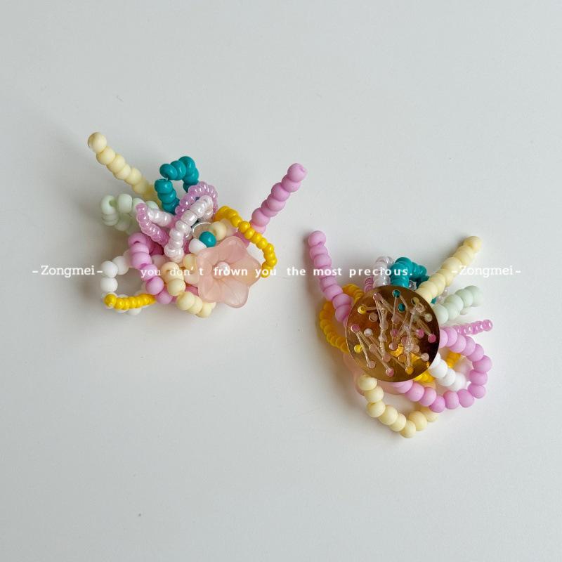 Colorful Handmade Beaded Flower Accessories: Hair Clips, Earrings, Pendants, and Bag & Hat Decorations.