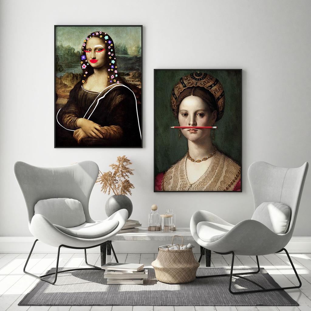 Zestaw dwóch plakatów mona lisa kwiaty