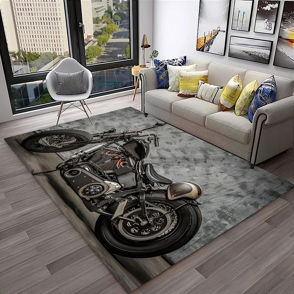 3D Retro Motorcycle Vintage Carpet Rug for Home Living Room Bedroom Playroom Sofa Doormat Decor,Kid Area Rug Non-slip Floor Mat