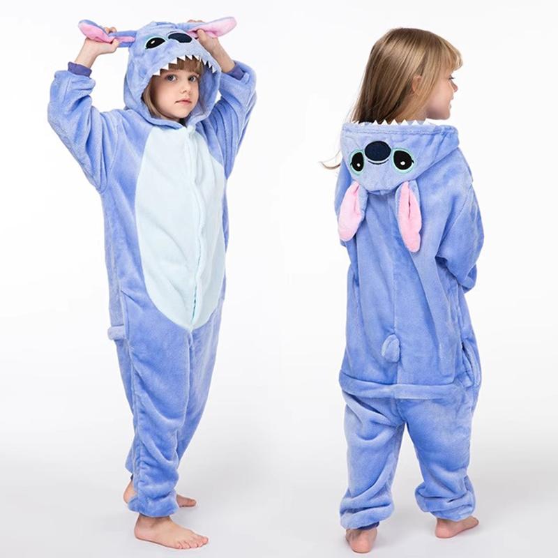 Dětský kostým Stitch na cosplay Flanelové pyžamo Anime Lilo & Stitch Kombinéza Overal Pyžamo Halloweenský kostým pro dítě