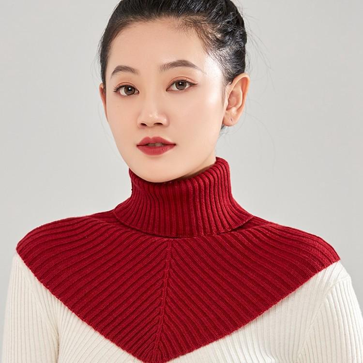 Versatile Cashmere Neck Warmer: Faux Collar Triangle Scarf and High Neck Knit Shawl Wine Red