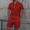 Men's Trendy Waffle Texture Lapel Polo and Shorts Set - Casual Sportswear, Short Sleeve Outfit