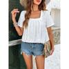 Ladies Temperament Casual Solid Color Square Neck Hollow Short Sleeved T-shirt Top