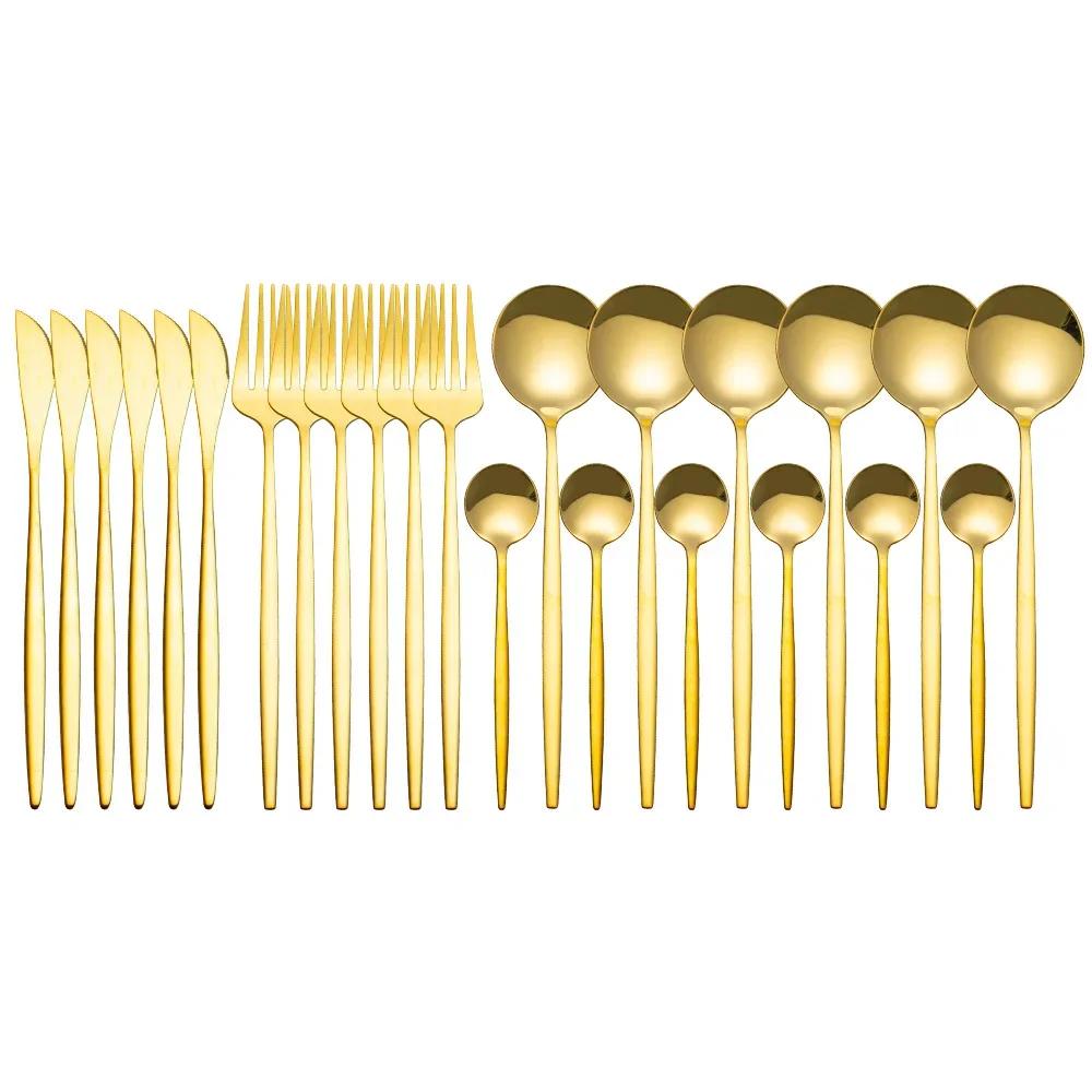 Tableware Set Gift Box Fabulous Cutlery Knife Fork Dessert Spoon Coffee Spoon 24PCS Gold Flatware Dinnerware Sets