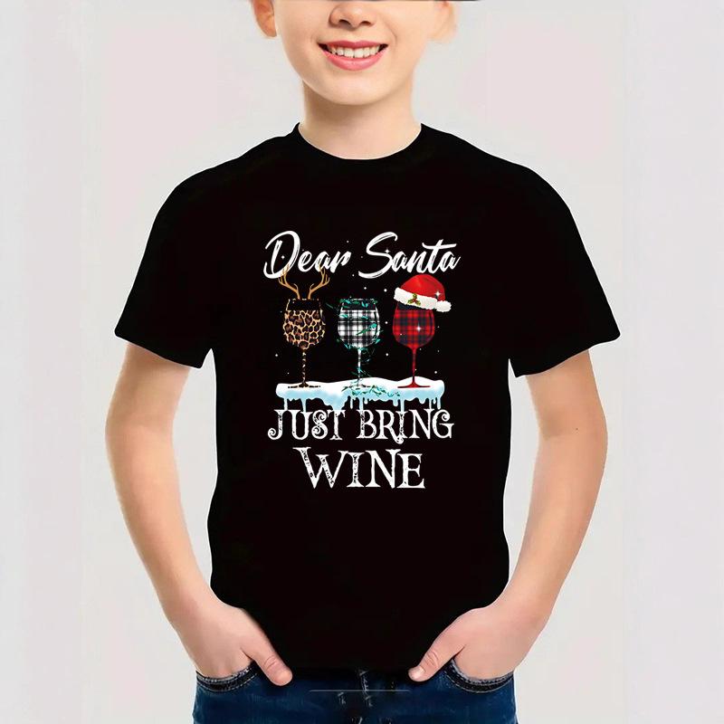 Summer Round Neck 3D Christmas Themed Printed Top Fashionable Casual Short Sleeved Children's Boy T-shirts