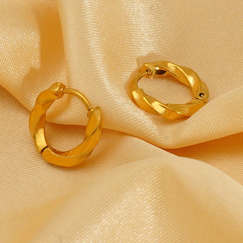 2026 Gold-plated Earrings Women's Fashion Commuting Simple Exquisite Twist Round Earrings Earbuckle Jewelry