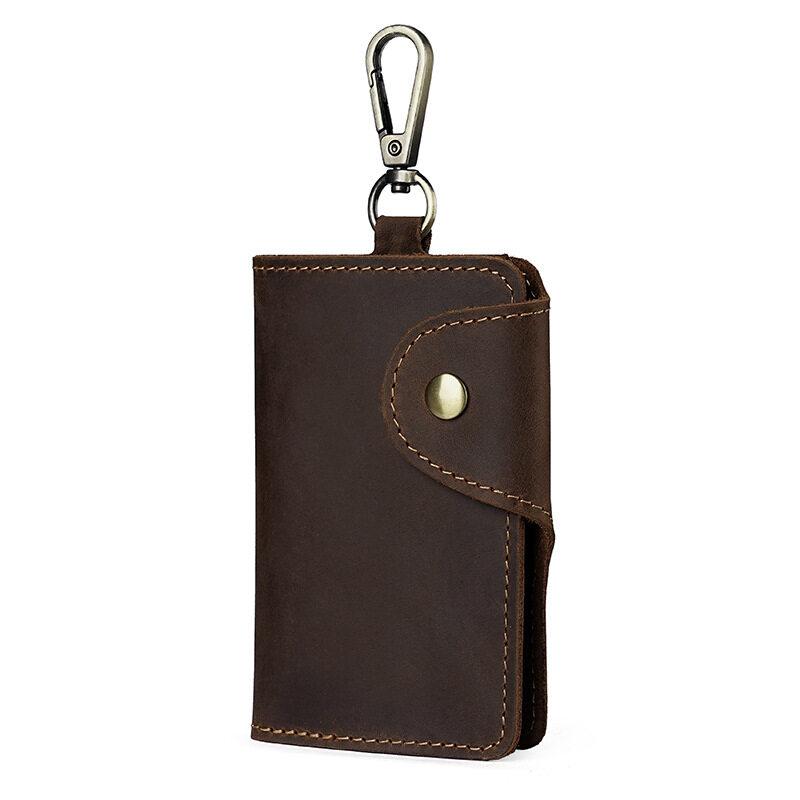 Crazy Horse Leather Key Bag Men's Multi Functional Waist Hanging Keys Cards Cover