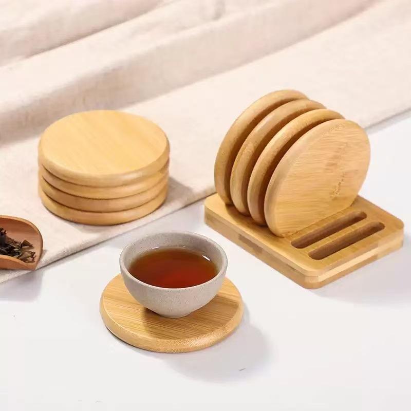 Ensemble de sous-verres en bambou Créatif Simple Antidérapant Résistant à la Chaleur Ronds pour Table à Manger Cuisine Bar Décoration de Maison Cadeau