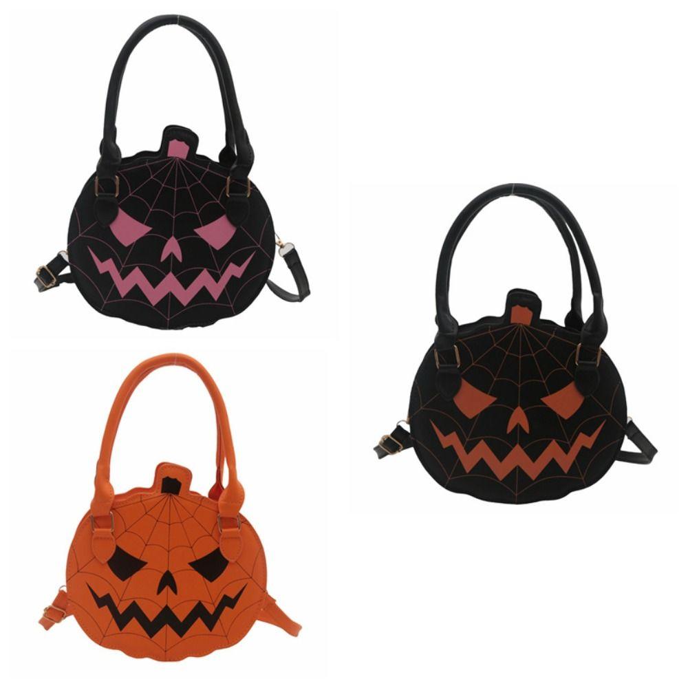 PU Pumpkin Shape Bag Skull Ghost Handbag Simple Halloween Shoulder Bag Storage