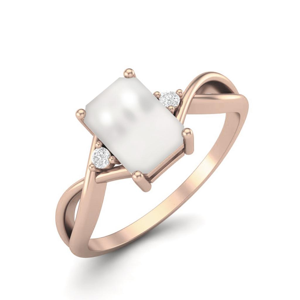 925 Sterling Silver Rose Vermeil 7x5mm Octagon Shape Pearl Women Celtic Engagement Ring