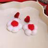 Flocking red bow earrings autumn and winter new niche versatile earrings fashionable elegance temperament earrings women