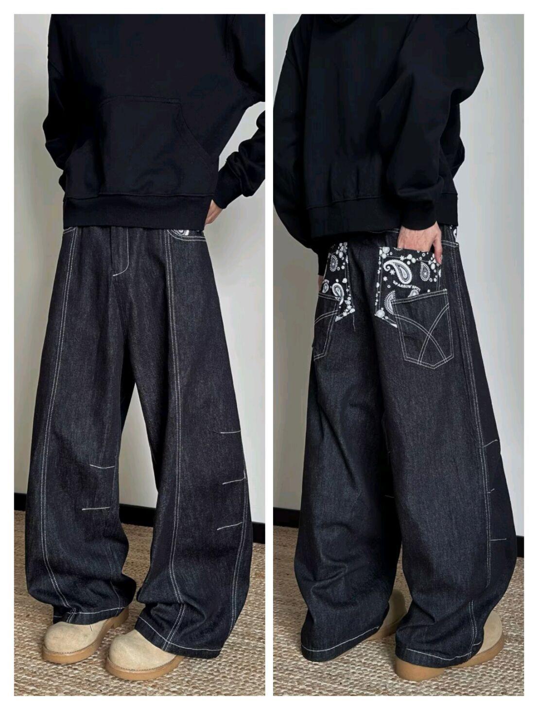 JYL Men s Straight Jeans European Vintage  New Loose Trendy Casual Denim 3XL