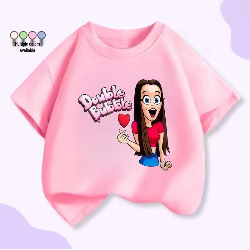 Trendy Heart-Shaped Cartoon Girls' Short Sleeve T-Shirt