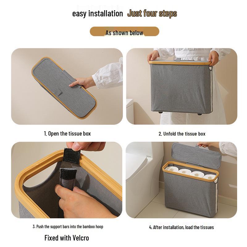 Foldable Waterproof Bathroom Tissue Storage Basket with Lid