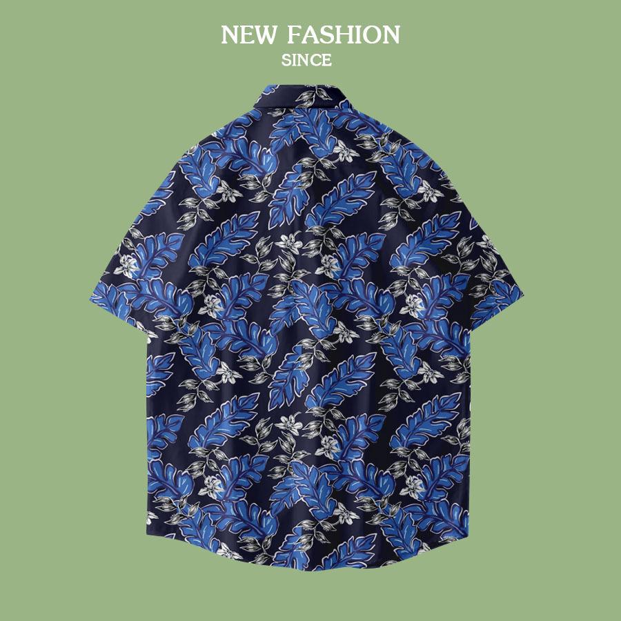 Summer American Ice Silk Short-Sleeved Shirt Men'S Ruffian Handsome Printing Casual Versatile Thin Trendy Brand Holiday Flower Lining Clothes