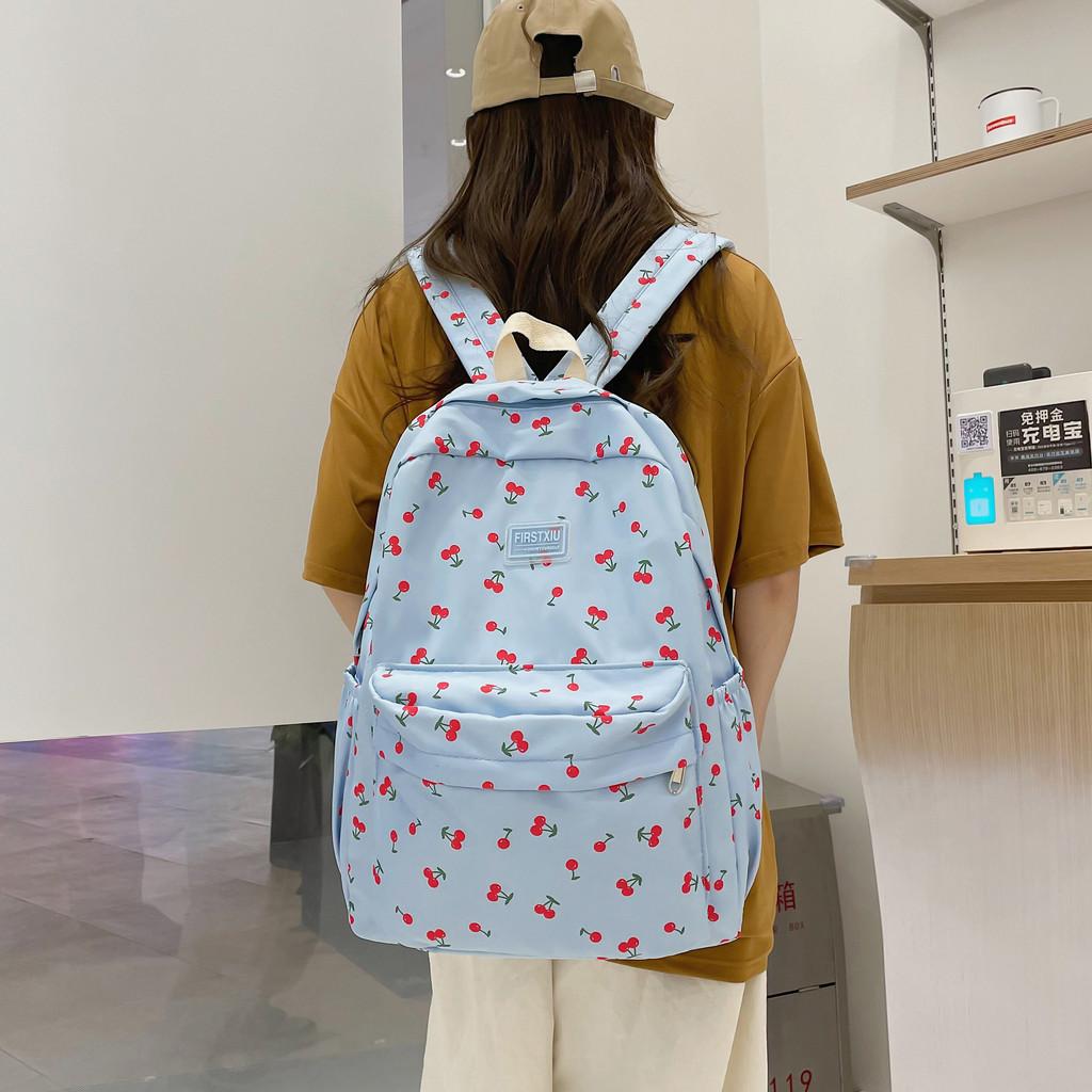 Pattern Cherry Sweet And Letter Decor Student Backpack For School And Use Daily
