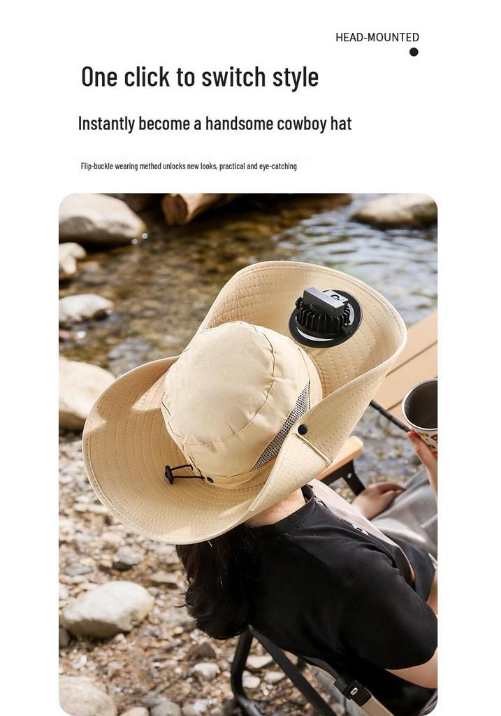 Solar-Powered Wide Brim Fisherman Hat with Fan for Sun Protection, Rechargeable and Portable for Outdoor Travel