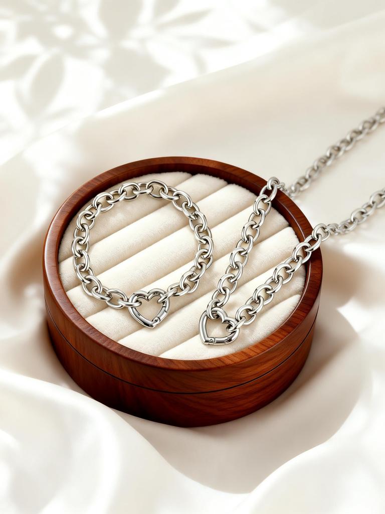 Chunky Heart-Shaped Clasp Necklace for Women Stainless Steel Round Rolo Chain Necklaces High-Quality Jewelry Gift