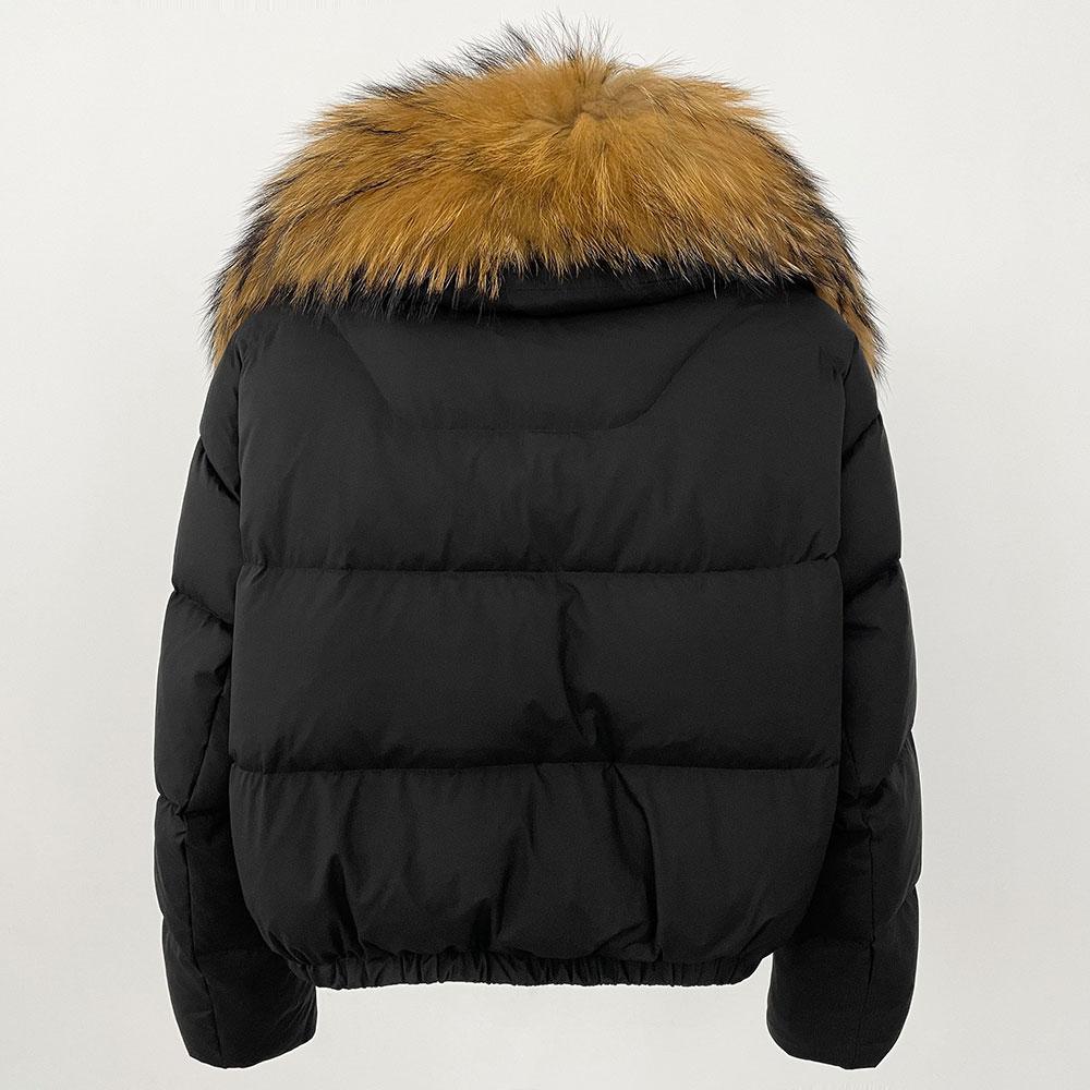OFTBUY Geacă de Iarnă Femei Guler Mare din Blană Naturală de Raton Real, Gros, Cald, Puf de Rață, Scurt, Îmbrăcăminte Exterioară, Streetwear, Larg, Casual