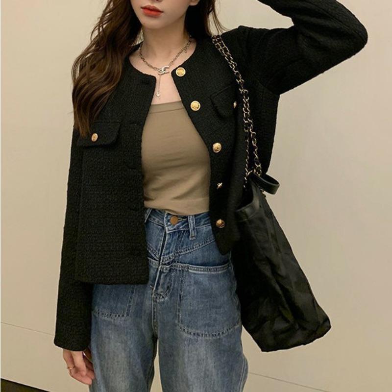 Xiaoxiangfeng Short Jacket Women's Spring and Autumn New Korean Style High-end Lady Temperament Chic Long-sleeved Top