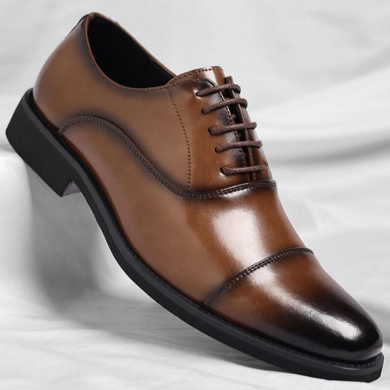 British Men's Formal Business Leather Shoes Lace-Up Breathable plus Size Oxford Wedding Shoes Comfortable Slip-On Party Footwear